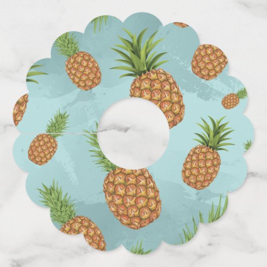 Waterverf pijnappelpatroon 2 wijnglaslabel (Voorkant)