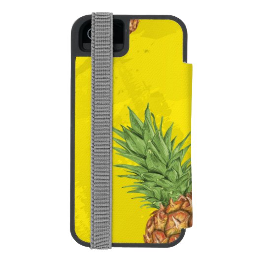 Waterverf pijnappelpatroon 3 incipio iPhone portemonnee hoesje (Agenda Achterkant)