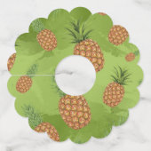 Waterverf pijnappelpatroon 4 wijnglaslabel (Voorkant)