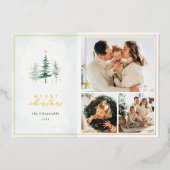 Waterverf Pijnbomen 3 Fotocollage Kerst Folie Feestdagenkaart (Voorkant)