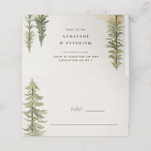 Waterverf Pijnbomen Bijbel Verse Bruiloft Plaatskaartje (Buitenkant ongevouwen)
