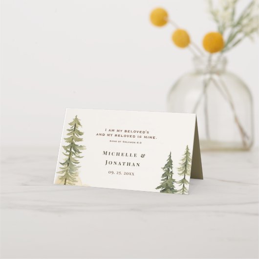 Waterverf Pijnbomen Bijbel Verse Bruiloft Plaatskaartje (Achterkant)