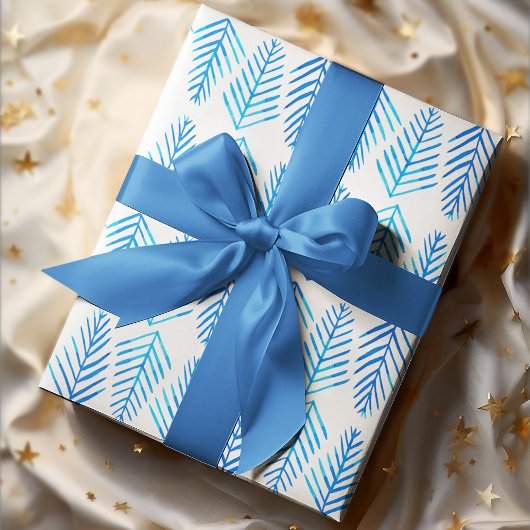 Waterverf Pijnbomen - blauw Inpakpapier Vel