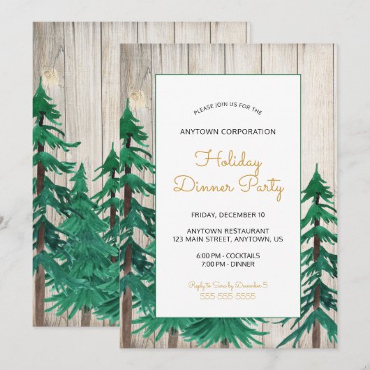 Waterverf Pijnbomen Corporate Holiday Party Kaart (Voorkant / Achterkant)