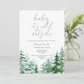 Waterverf pijnbomen koud buiten Baby shower Kaart (Staand voorkant)