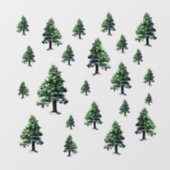 Waterverf Pijnbomen Sneeuw Feestelijk Vakantiepatr Raamsticker (Vel)