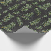 Waterverf pijnbomen vertakken zich op zwarte achte cadeaupapier (Hoek)