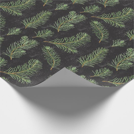 Waterverf pijnbomen vertakken zich op zwarte achte cadeaupapier (Hoek)