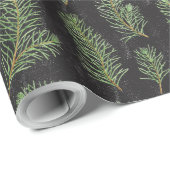 Waterverf pijnbomen vertakken zich op zwarte achte cadeaupapier (Rol Hoek)