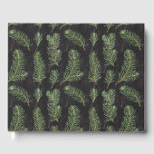 Waterverf pijnbomen vertakken zich op zwarte achte gastenboek (Voorkant)