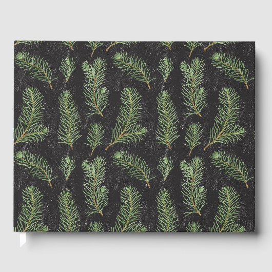 Waterverf pijnbomen vertakken zich op zwarte achte gastenboek (Voorkant)