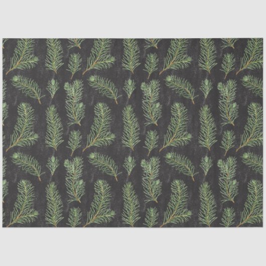 Waterverf pijnbomen vertakken zich op zwarte achte tissuepapier (Voorkant)