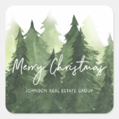 Waterverf Pijnbomen Zakelijk Vrolijk Kerstfeest Vierkante Sticker (Voorkant)