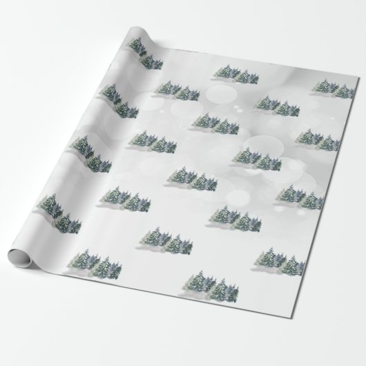 Waterverf Pijnboom, bos Cadeaupapier (Uitgerold)