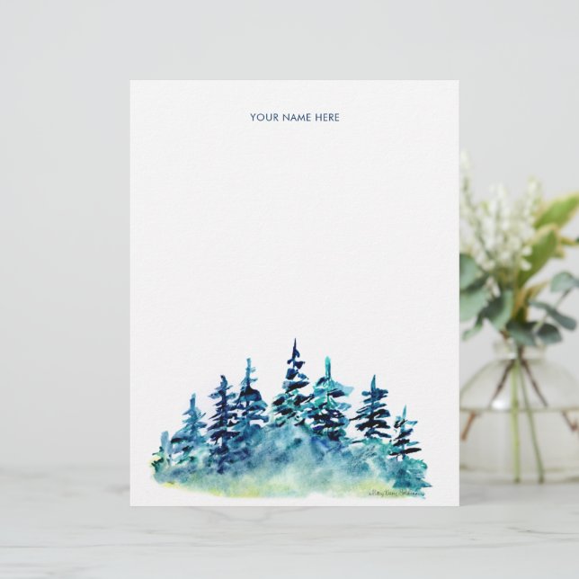 Waterverf Pijnboom Bosmonogram Letterhoofd Briefhoofd (Staand voorkant)