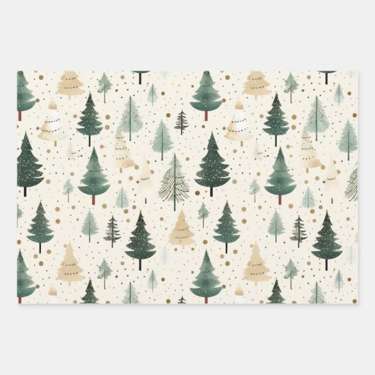 Waterverf Pijnboom Groen Goud Kerstmis Inpakpapier Vel (Voorkant 2)