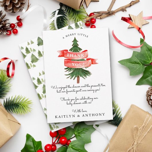 Waterverf Pijnboom Merry Little Baby shower Bedankkaart