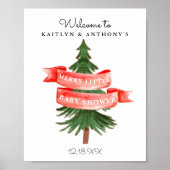 Waterverf Pijnboom Merry Little Baby shower Poster (Voorkant)