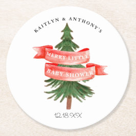 Waterverf Pijnboom Merry Little Baby shower Ronde Kartonnen Onderzetter