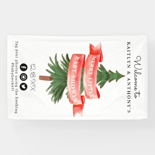 Waterverf Pijnboom Merry Little Baby shower Spandoek (Horizontaal)