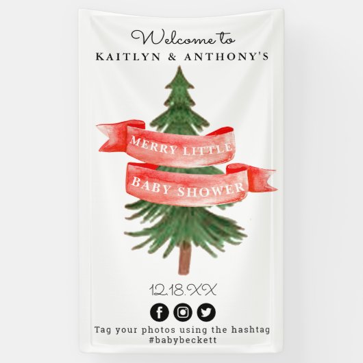 Waterverf Pijnboom Merry Little Baby shower Spandoek (Verticaal)