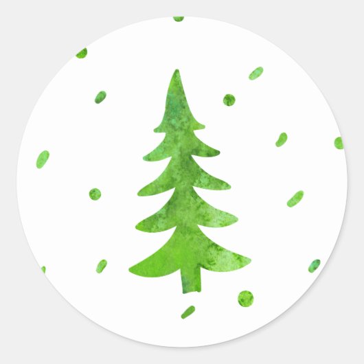 Waterverf Pijnboom Ronde Sticker (Voorkant)