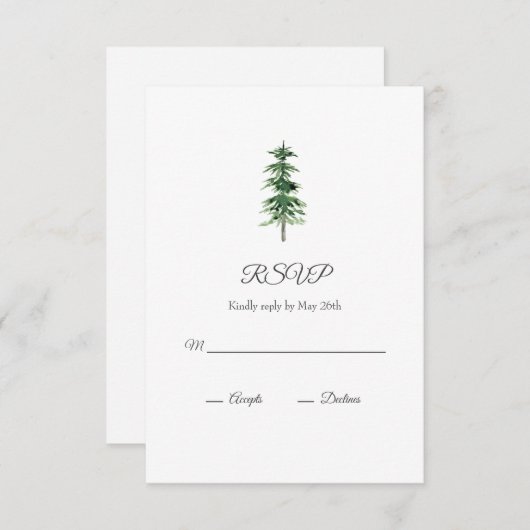 Waterverf Pijnboom RSVP Kaartje (Voorkant / Achterkant)