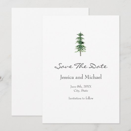 Waterverf Pijnboom Save The Date (Voorkant / Achterkant)