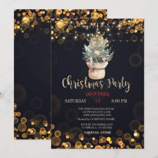 Waterverf Pijnboom, Stippen Kerstmis Kaart (Voorkant / Achterkant)