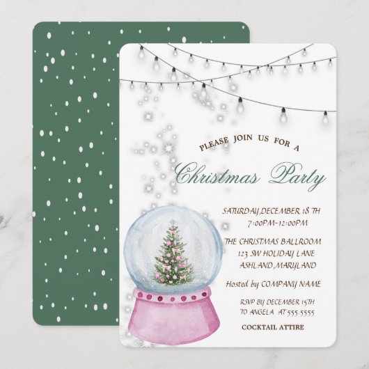 Waterverf Pijnboom, Wereldbol Kerstmis Kaart (Voorkant / Achterkant)