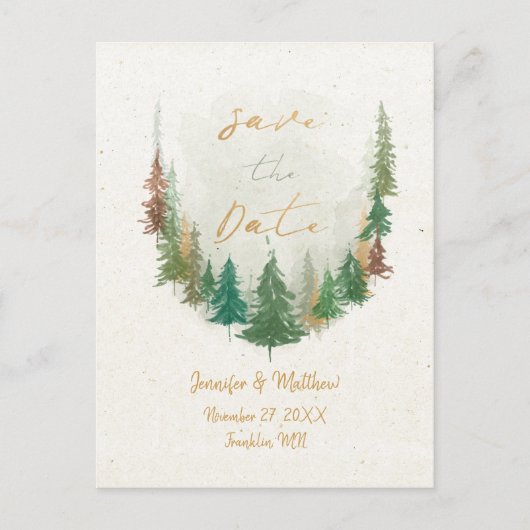 Waterverf Pijnboombos Bewaar datum Aankondigingskaart (Voorkant)