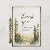 Waterverf Pijnboombos en Mountain Wedding Bedankkaart (Voorkant / Achterkant)