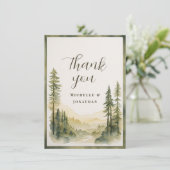 Waterverf Pijnboombos en Mountain Wedding Bedankkaart (Staand voorkant)