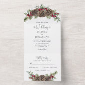 Waterverf Pijnboomgroen Script Kerstbruiloft All In One Uitnodiging (Binnen)