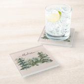 Waterverf Pijnbos en berg Rustiek Glazen Onderzetter (Schuin)