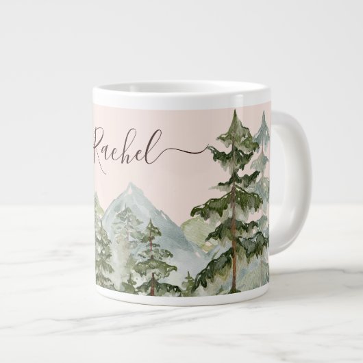 Waterverf Pijnbos en berg Rustiek Grote Koffiekop (Voorkant rechts)