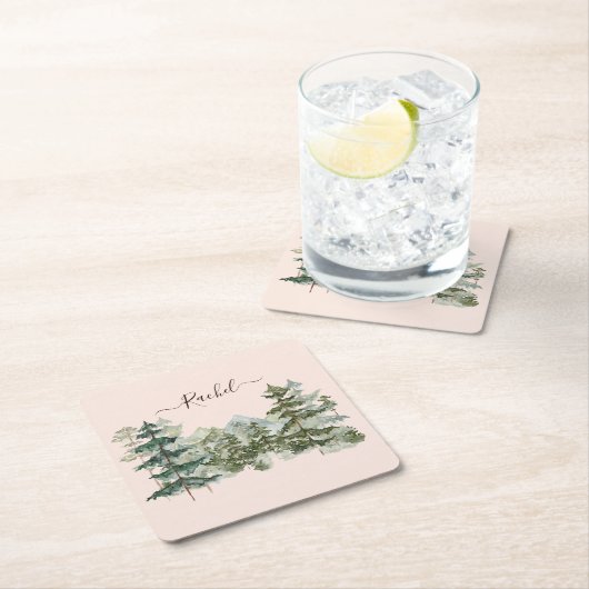 Waterverf Pijnbos en berg Rustiek Kartonnen Onderzetters (Insitu)