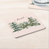 Waterverf Pijnbos en berg Rustiek Kartonnen Onderzetters (Schuin)