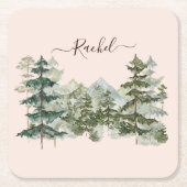 Waterverf Pijnbos en berg Rustiek Kartonnen Onderzetters (Voorkant)