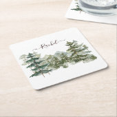 Waterverf Pijnbos en berg Rustiek Kartonnen Onderzetters (Schuin)