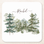 Waterverf Pijnbos en berg Rustiek Kartonnen Onderzetters (Voorkant)