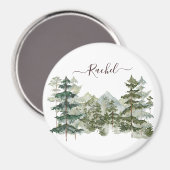 Waterverf Pijnbos en berg Rustiek Magneet (Voorkant / Achterkant)