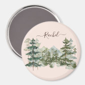 Waterverf Pijnbos en berg Rustiek Magneet (Voorkant / Achterkant)