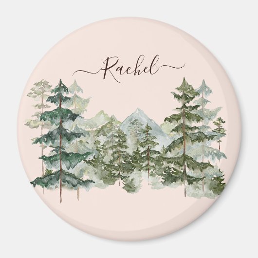 Waterverf Pijnbos en berg Rustiek Magneet (Voorkant)