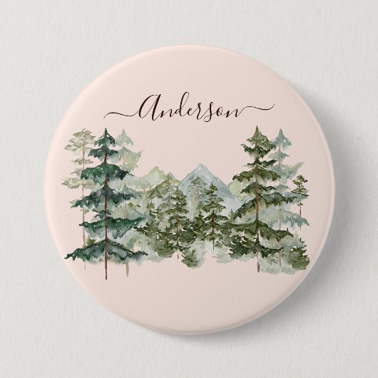 Waterverf Pijnbos en berg Rustiek Ronde Button 7,6 Cm (Voorkant)