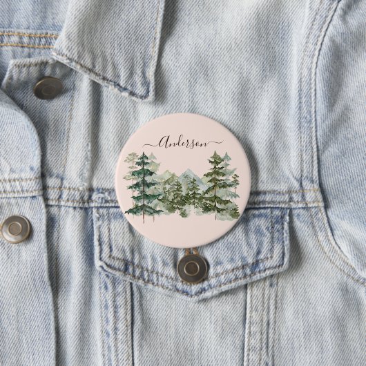 Waterverf Pijnbos en berg Rustiek Ronde Button 7,6 Cm (In situ)