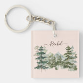Waterverf Pijnbos en berg Rustiek Sleutelhanger (voorkant)