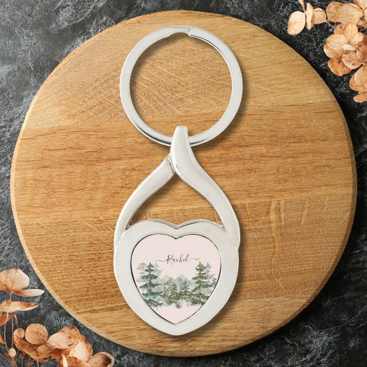 Waterverf Pijnbos en berg Rustiek Sleutelhanger