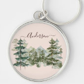 Waterverf Pijnbos en berg Rustiek Sleutelhanger (Voorkant)