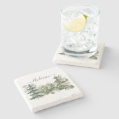 Waterverf Pijnbos en berg Rustiek Stenen Onderzetter (Zijkant)